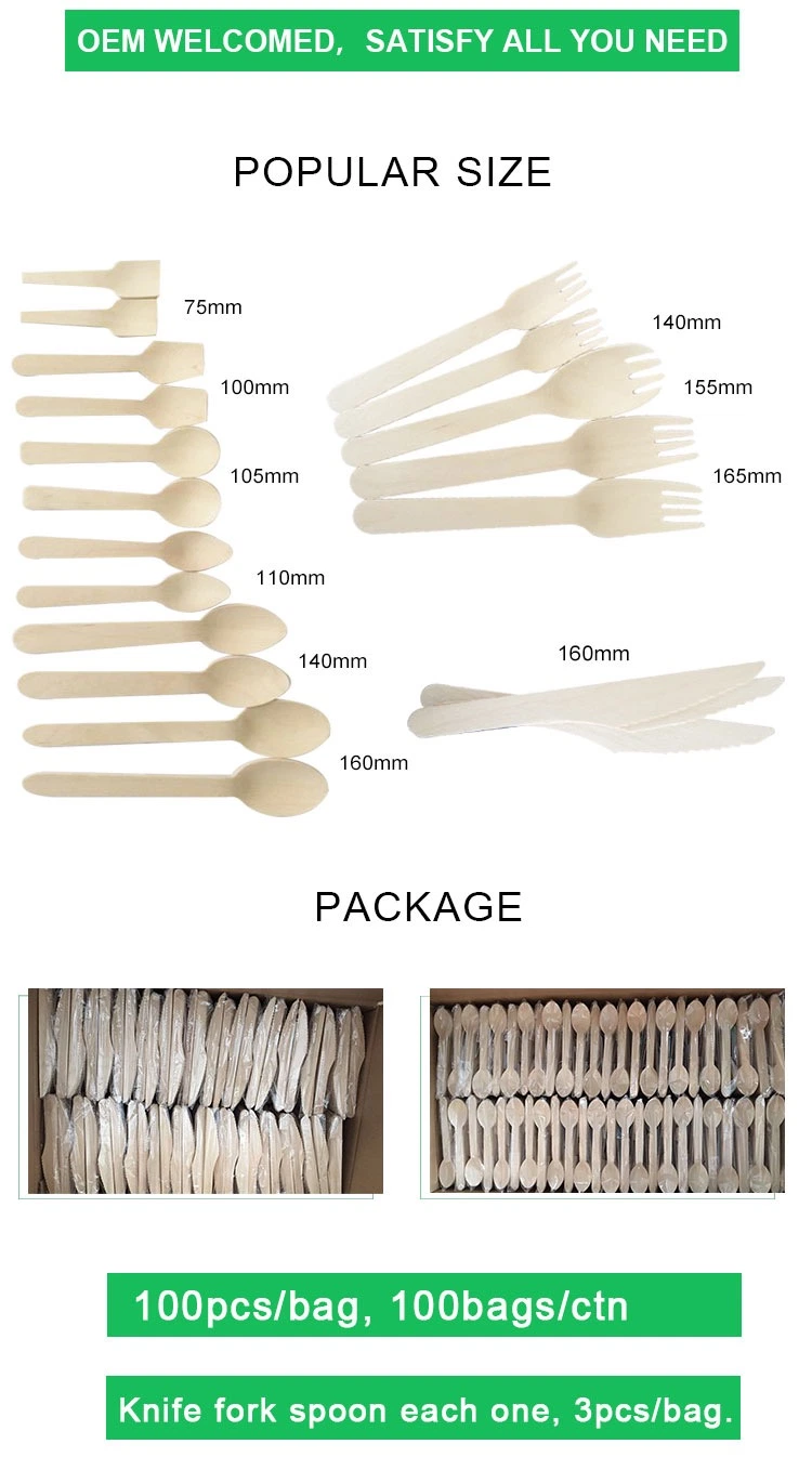 Biodegradable Disposable High Quality Food Recyclable Knife Classic Wooden Fork