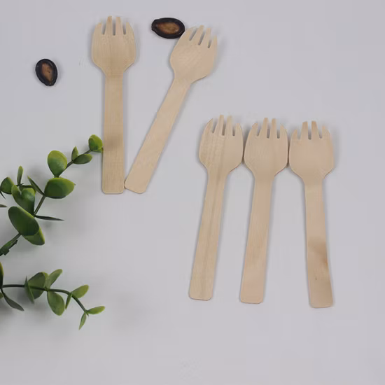 Couverts en bois jetables biodégradables compostables en bois de bouleau naturel 10,5 cm